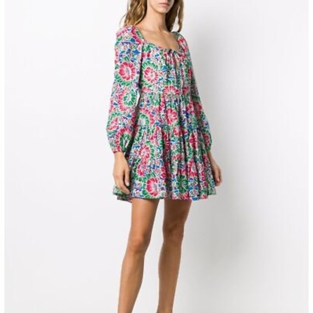 RIXO London Roxy Hibiscus Floral Long Sleeve Vacation Mini Dress Sz M NWT Cotton